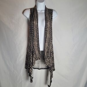 Maurices Lightweight Geometric Print Open Front Vest Black Tan Size XS Drapy